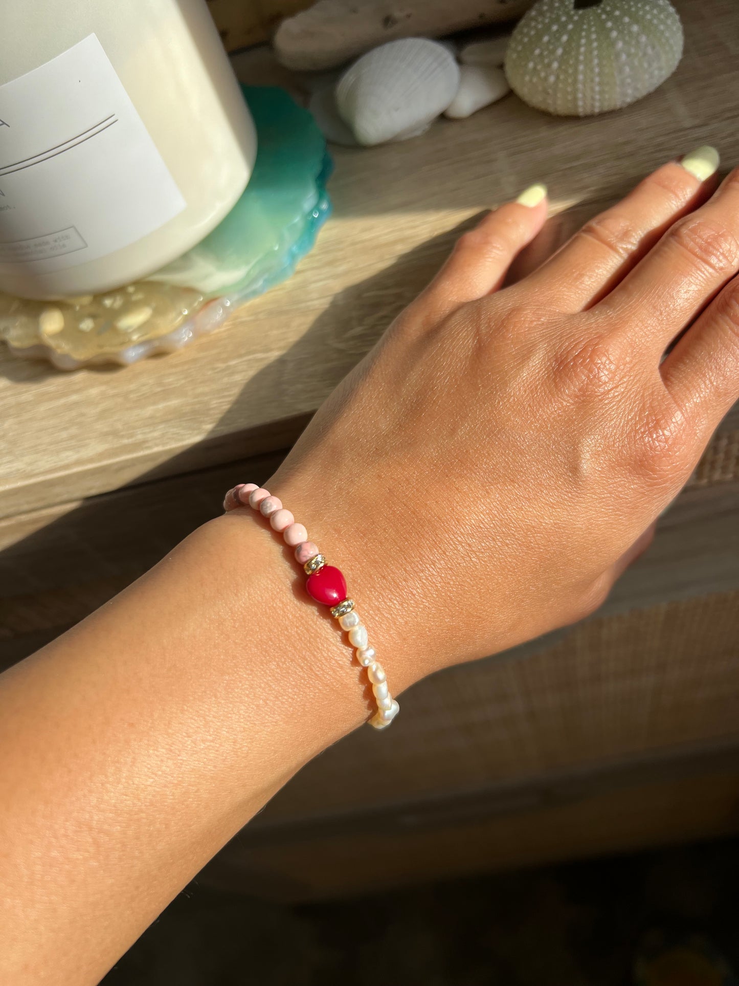 Heart Pink Howlite Bracelet
